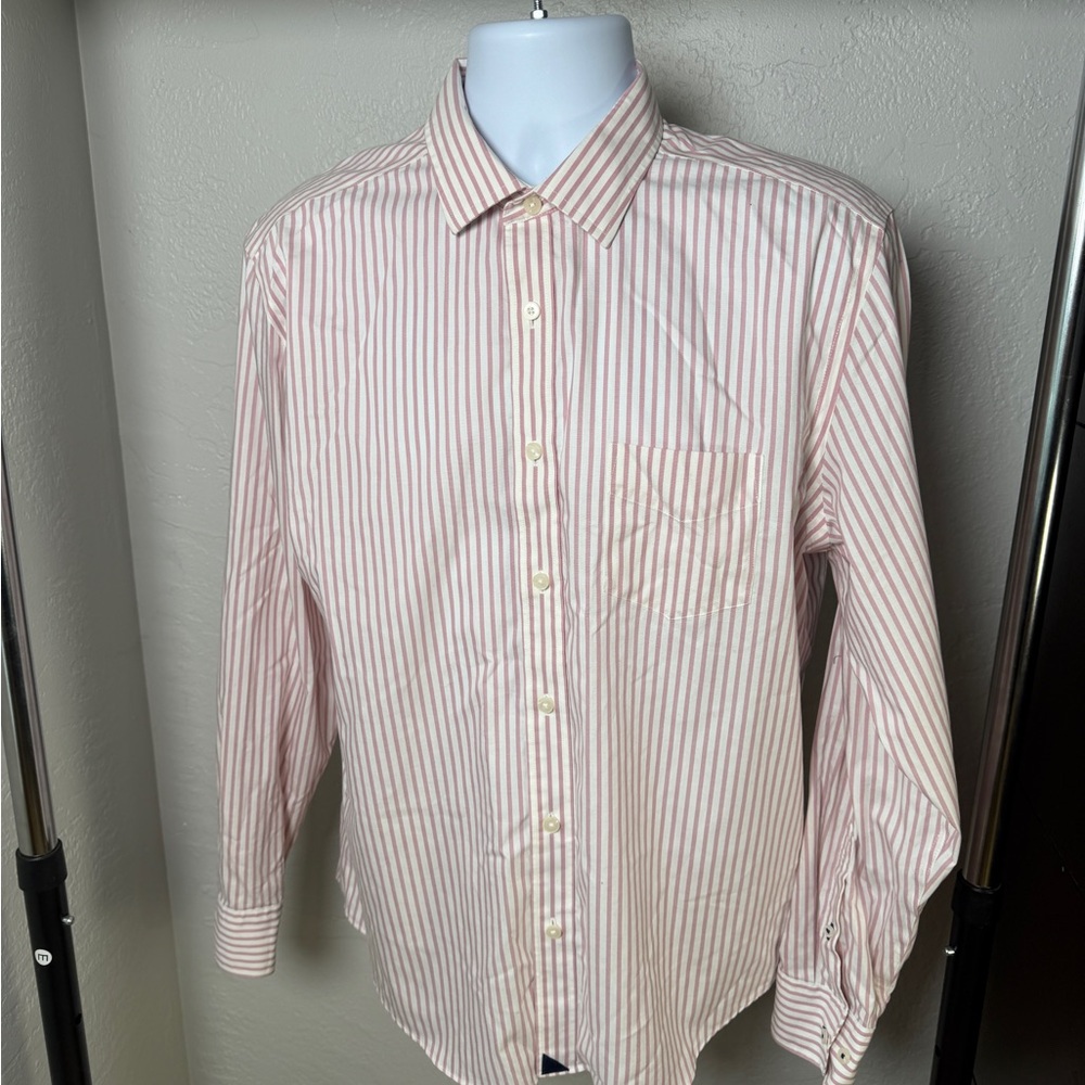 UNTUCKit Wrinkle Free Button Down Shirt Pink Stripe Classic Fit Size L